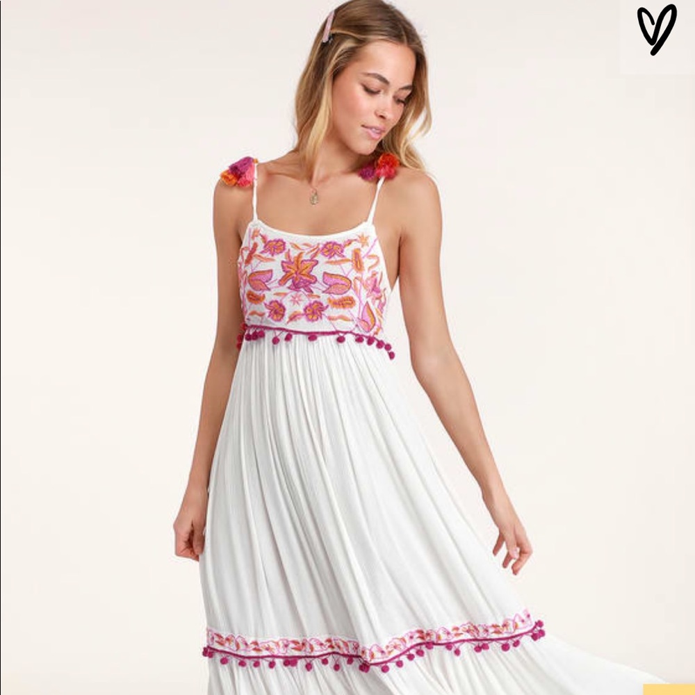 Lulus embroidered floral ivory midi dress